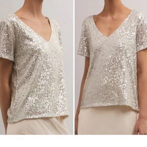 GOLD Lane Bryant Sequin Short Sleeve Top